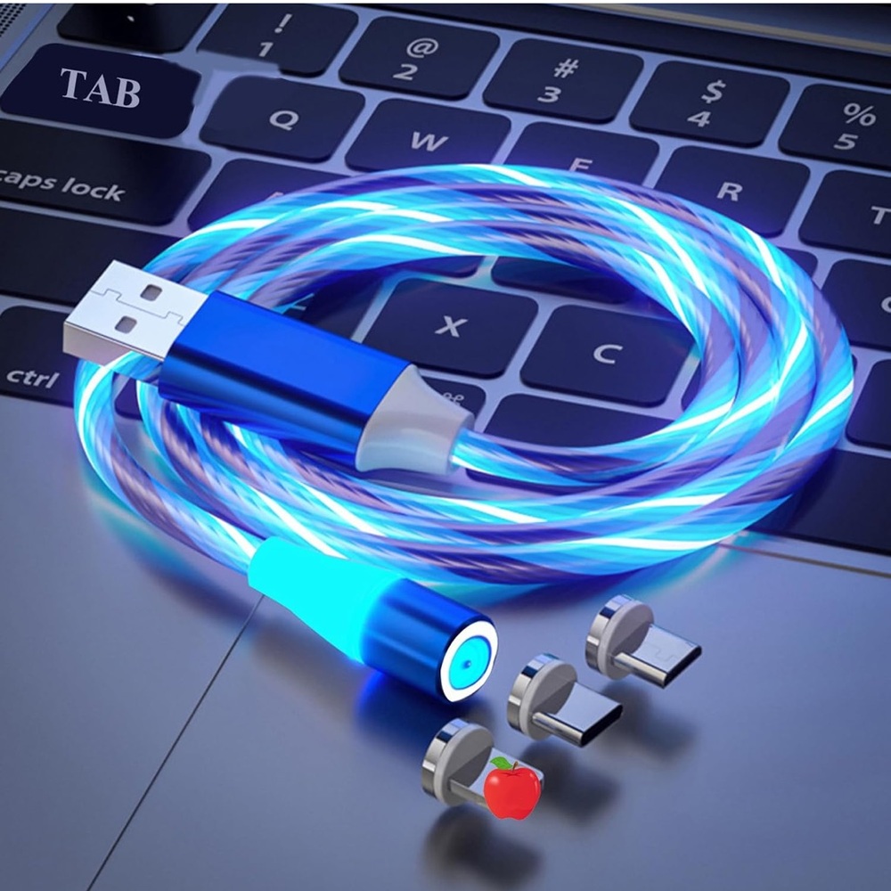 3 in 1 Magnetic Light Up Charging Cable 360 Rotating LED Universal Phone Charger